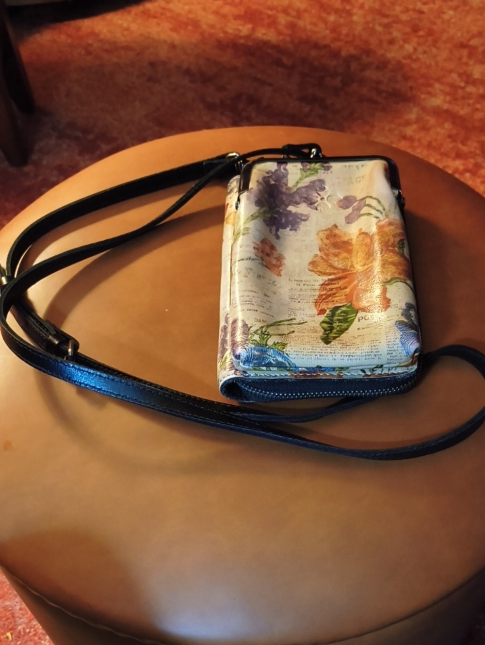Patricia Nash Floral Crossbody Wallet in Black Strap and Multicolor Print